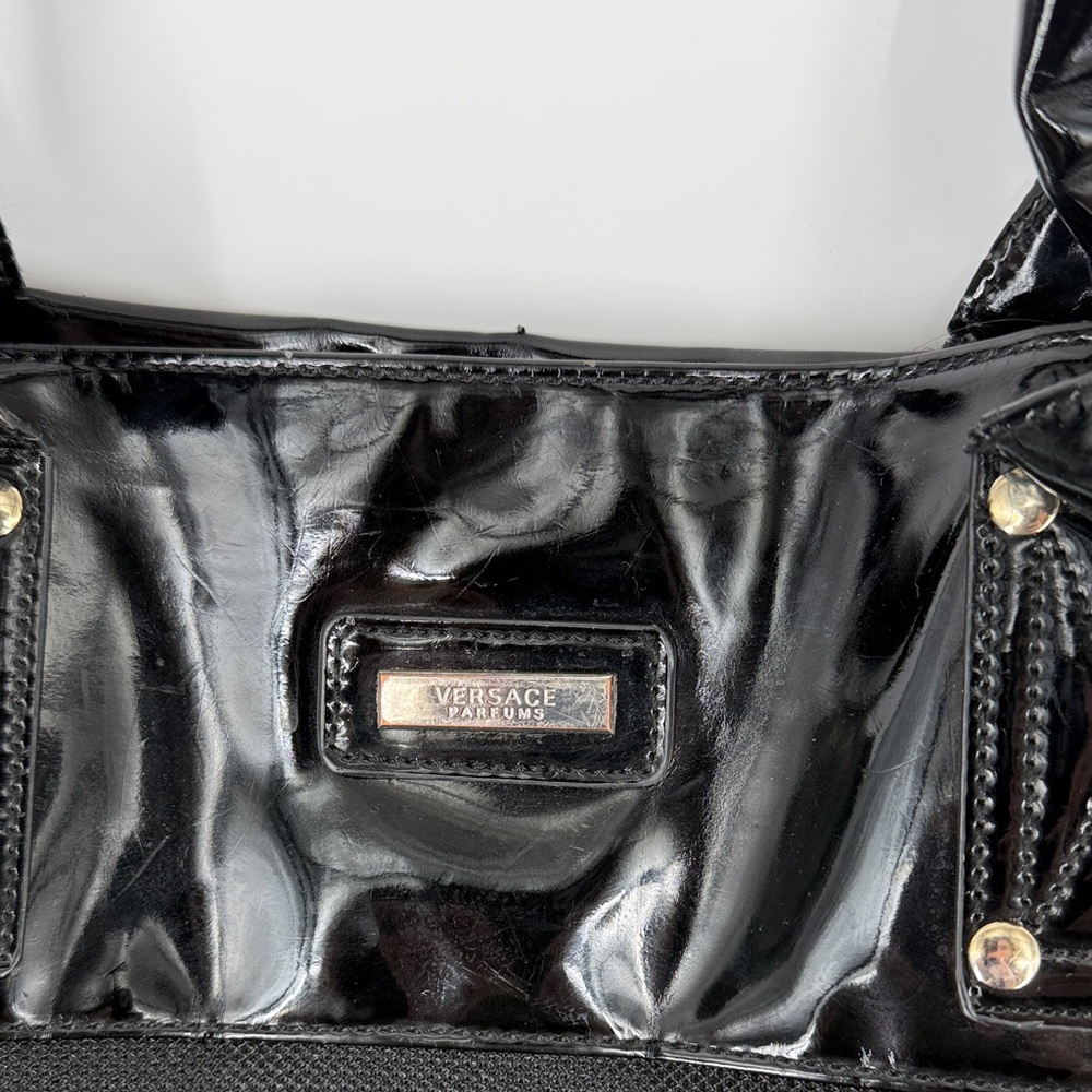 Versace Parfums Large Black Tote Bag with Patent Leather Trim - Picture 2 of 12
